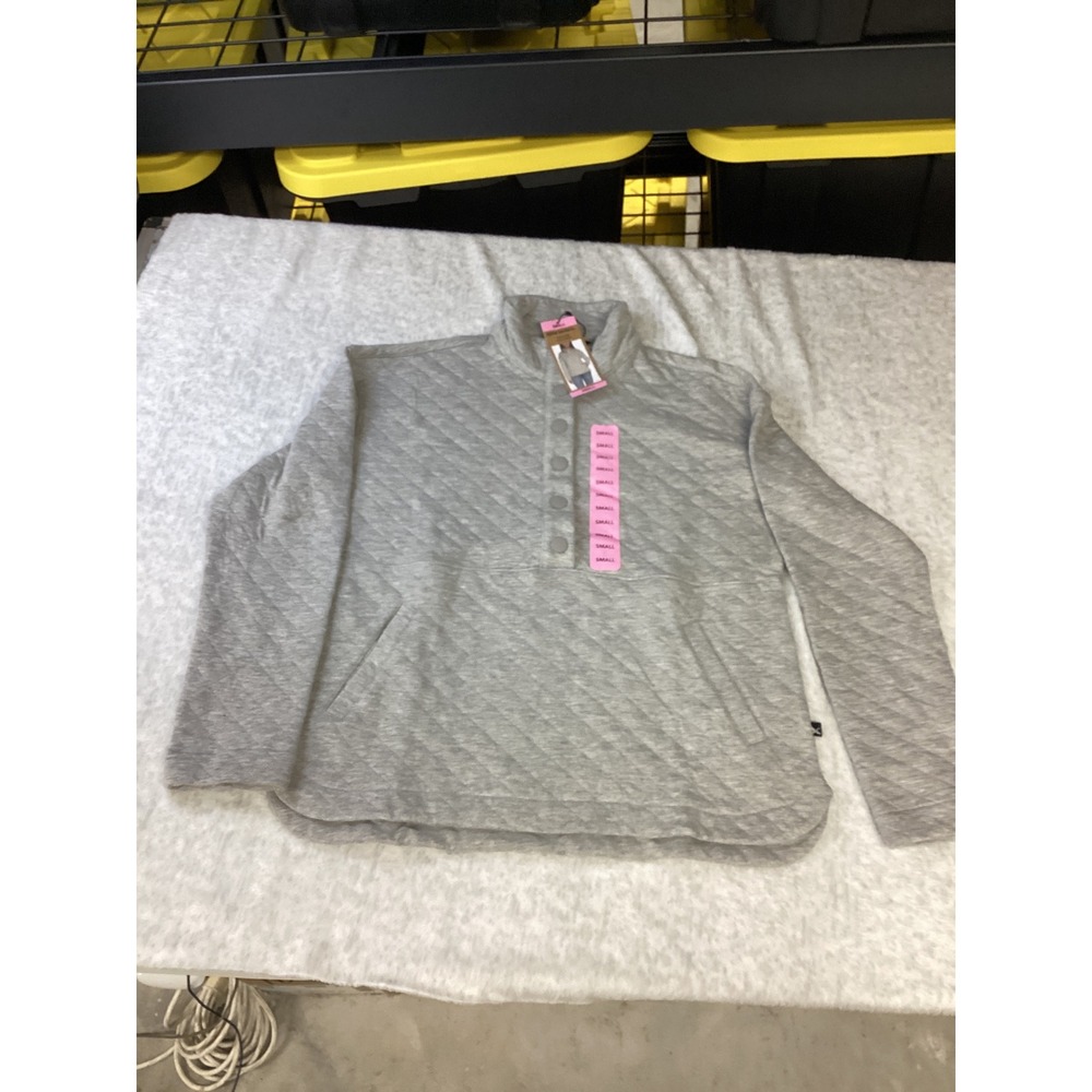 Eddie Bauer‎ Womens Grey Quilted Pullover Snap Mock Neck Sweatshirt EB006752 S